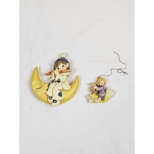 VTG Anri Hand Carved Wooden Christmas‎ Ornament Cresent Moon & Shooting Star